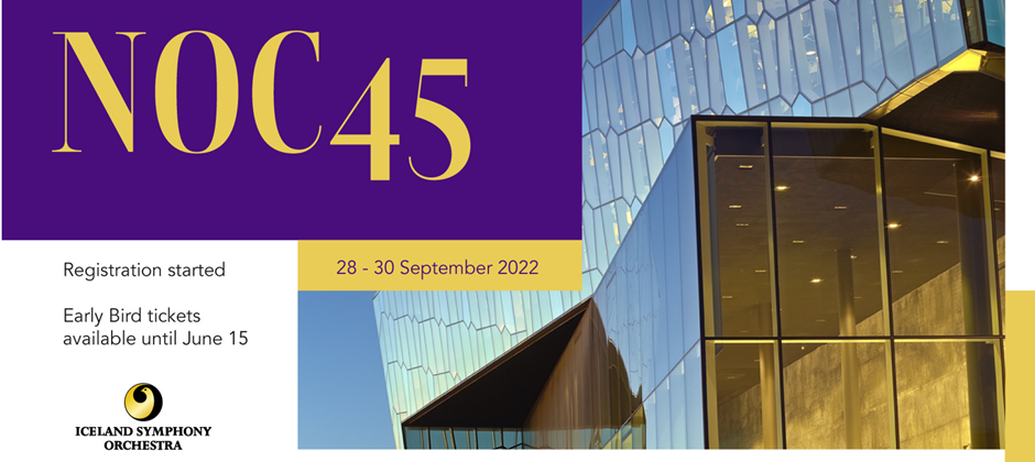 Logotyp till Nordiska Orkesterkonferensen i Reykjavik 2022. Logotyp till Nordiska Orkesterkonferensen i Reykjavik 2022.